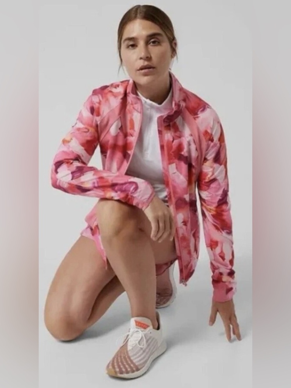 Athleta Run With It Printed Pink Painted Energy Full Zip Jacket Medium Running